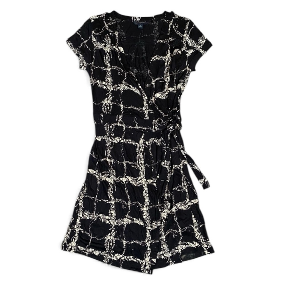 Vintage Banana Republic Women’s Size XS Wrap Midi Dress Black/ White Print - EUC